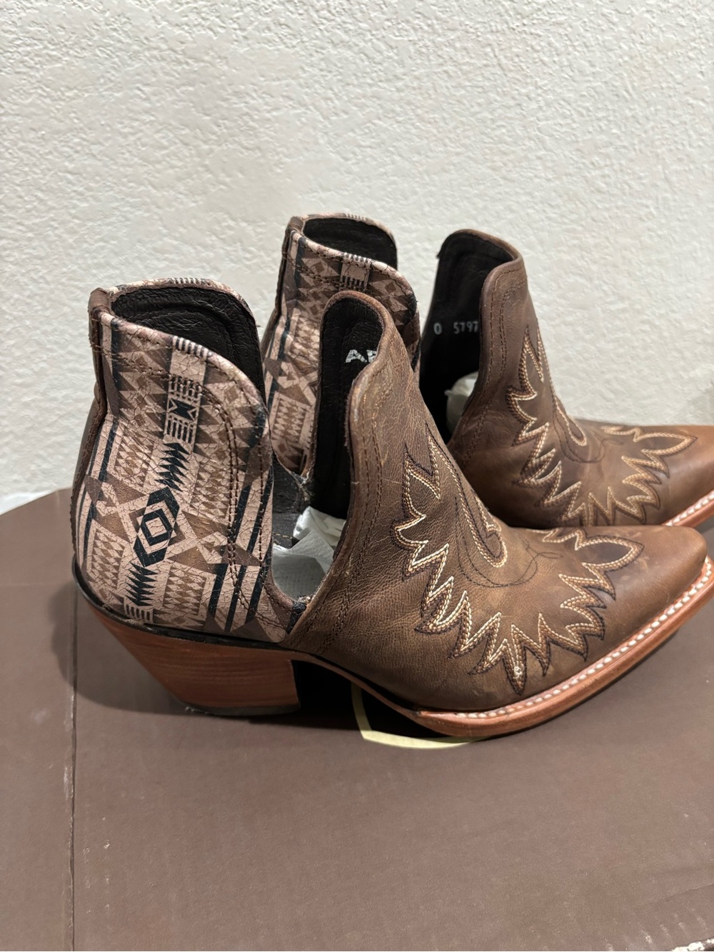 Ariat Brown Western Heeled Ankle Boots with Aztec Print - Picture 3 of 5